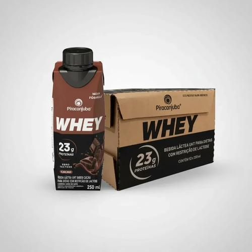 Kit 12 Bebida Whey Piracanjuba 0 Lactose Sabor Cacau 250m