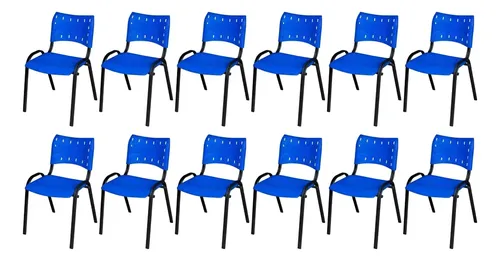 Kit 12 cadeira iso base preto escola igreja azul