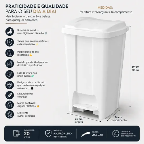 Kit 12 Lixeiras Branca 20 Litros Com Pedal Tampa Hospitalar