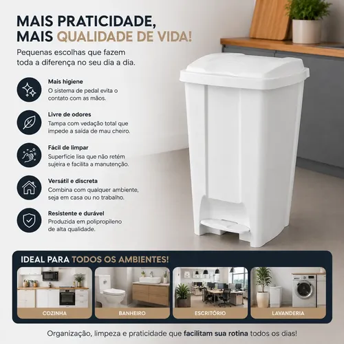 Kit 12 Lixeiras Branca 20 Litros Com Pedal Tampa Hospitalar