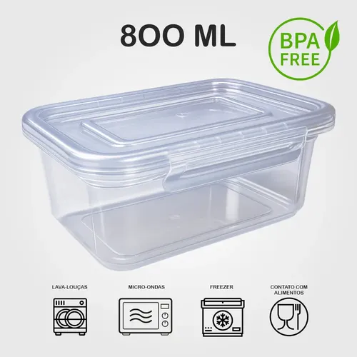 Kit 12 Marmitas 800ml Potes Trava Lateral Freezer Microondas