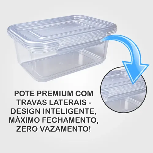Kit 12 Marmitas 800ml Potes Trava Lateral Freezer Microondas