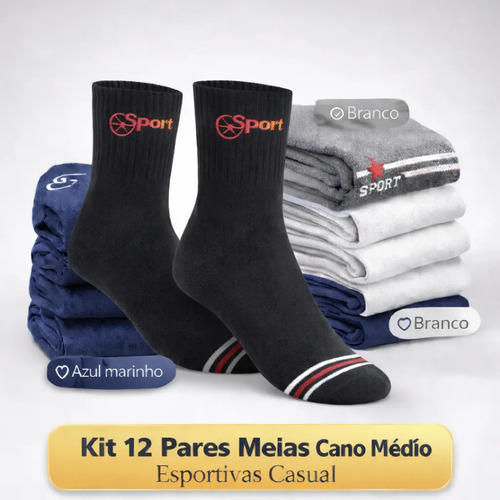 Kit 12 Pares Meia Cano Medio Algodão Original Atacado Sport