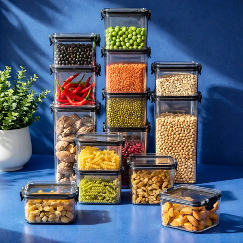 Kit 12 Potes Herméticos Quadrados Haushop Para Alimentos Transparente