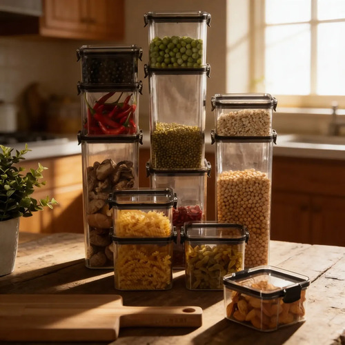 Kit 12 Potes Herméticos Quadrados Haushop Para Alimentos Transparente
