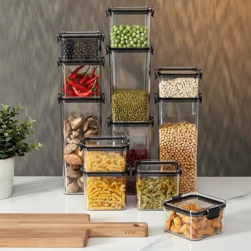 Kit 12 Potes Herméticos Quadrados Haushop Para Alimentos Transparente