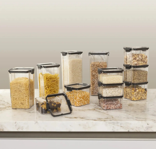 Kit 12 Potes Herméticos Quadrados Haushop Para Alimentos Transparente