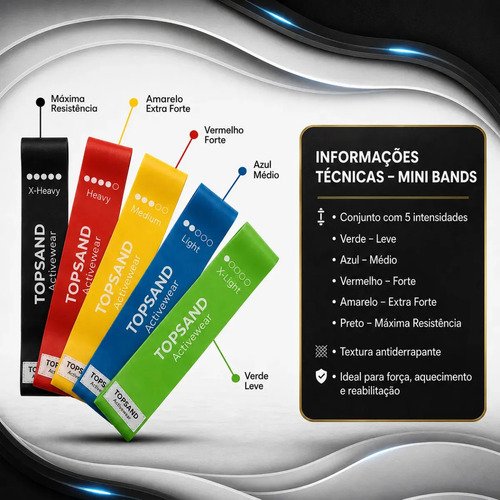 Kit 18 Itens Esportivos Para Treino Em Casa Academia Fitness Funcional Com Elásticos Extensor Puxadores Faixas Elásticas Mini Band P/ Exercícios Ginástica Fisioterapia - Topsand Activewear