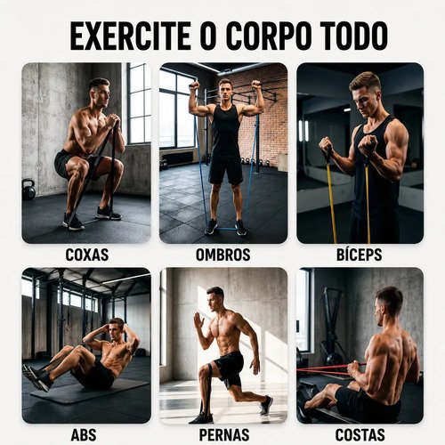 Kit 18 Itens Esportivos Para Treino Em Casa Academia Fitness Funcional Com Elásticos Extensor Puxadores Faixas Elásticas Mini Band P/ Exercícios Ginástica Fisioterapia - Topsand Activewear
