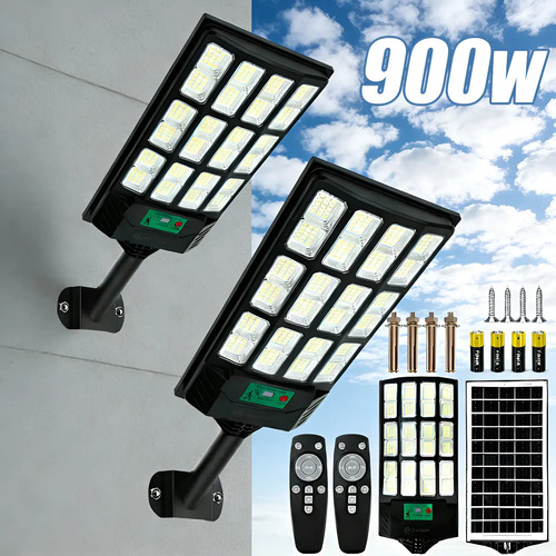 Kit 2 900w luminaria poste solar potente com sensor
