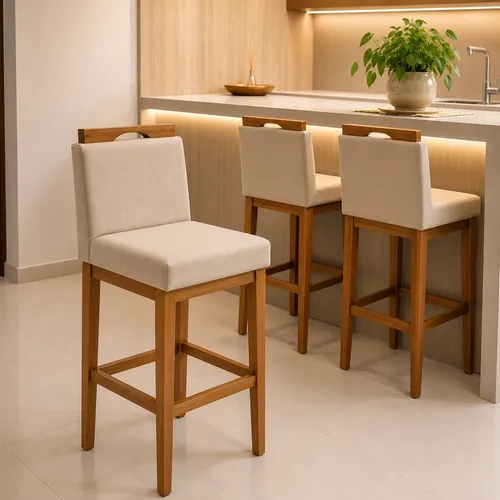 Kit 2 banqueta alta cozinha balcao encosto madeira bancada
