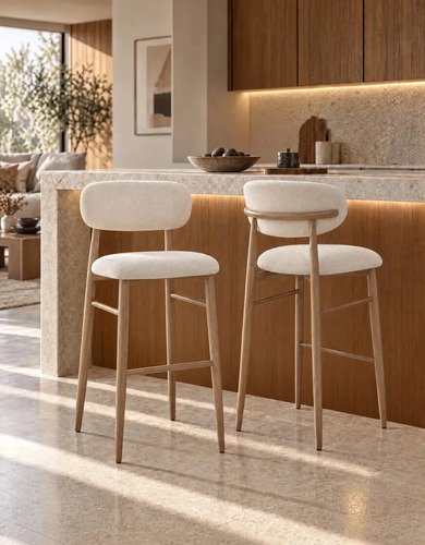 Kit 2 banquetas donna homenow estofado em tecido natural com