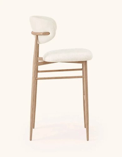 Kit 2 Banquetas Donna HomeNow Estofado em Tecido Natural com Base de Aço cor Carvalho