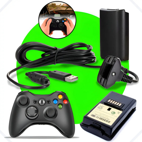 Kit 2 bateria e cabo recarregavel para controle xbox 360