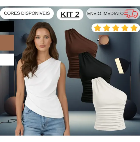Kit 2 Blusa Feminina Elegante Mula Manga Assimétrica Casual