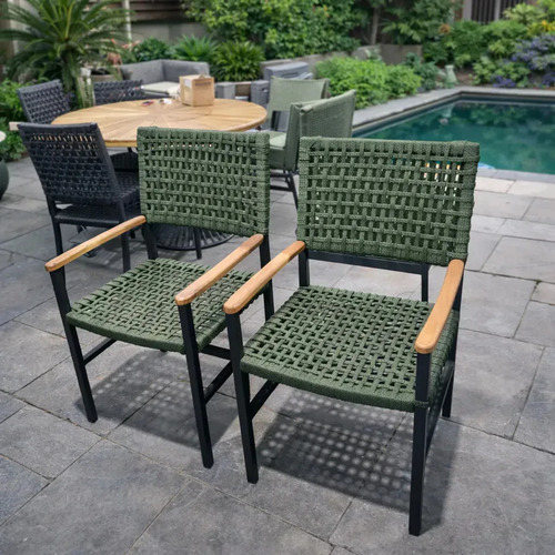 Kit 2 cadeira jardim aluminio corda nautica premium externo