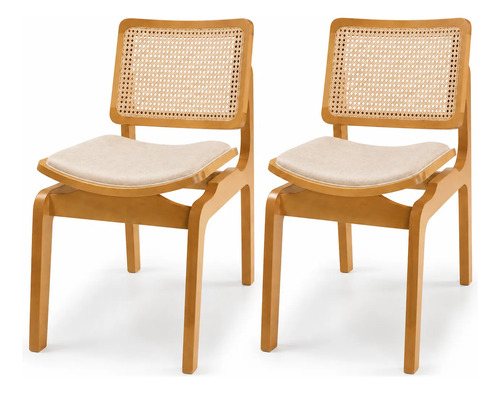 Kit 2 cadeira para sala de jantar madeira macica rattan