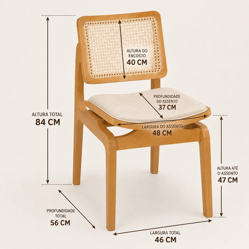 Kit 2 Cadeira Para Sala De Jantar Madeira Maciça Rattan