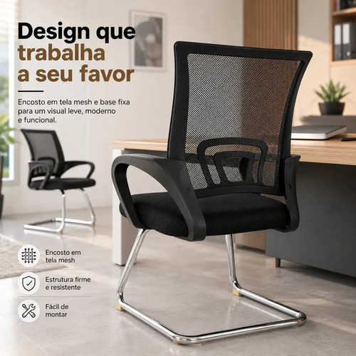 Kit 2 Cadeiras De Escritório Secretária Base Fixa Cor Preto Império Brazil Business