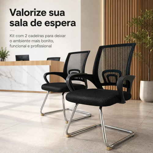 Kit 2 Cadeiras De Escritório Secretária Base Fixa Cor Preto Império Brazil Business