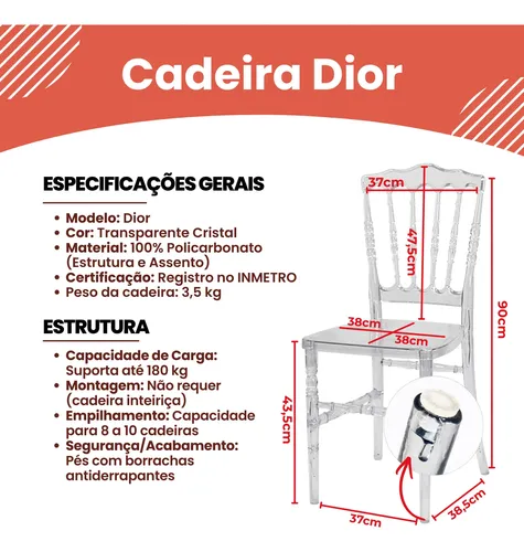 Kit 2 Cadeiras Dior Cristal Transparente Festa Luxo