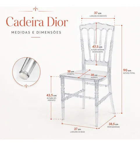 Kit 2 Cadeiras Dior Cristal Transparente Luxo Festa