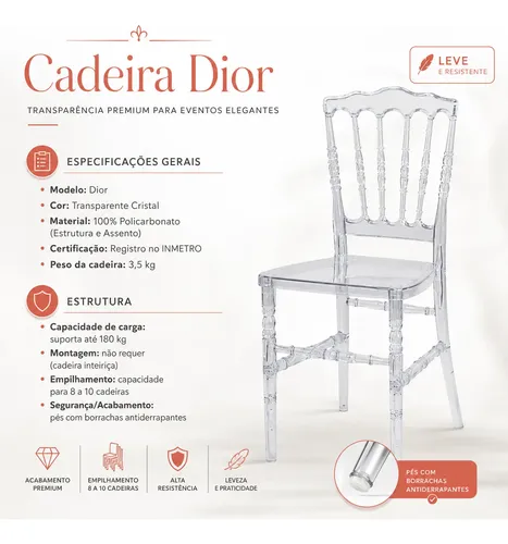 Kit 2 Cadeiras Dior Cristal Transparente Luxo Festa