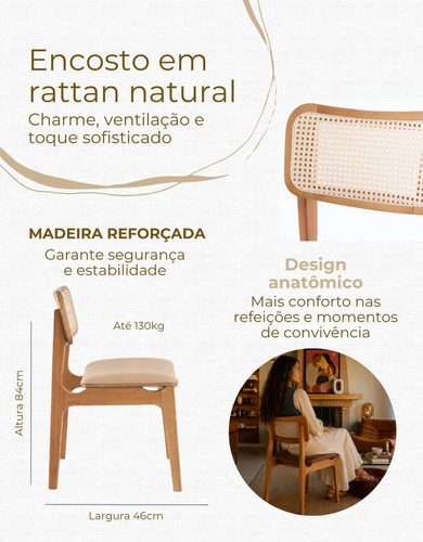 Kit 2 Cadeiras Sala De Jantar Madeira Maciça Couro Caramelo