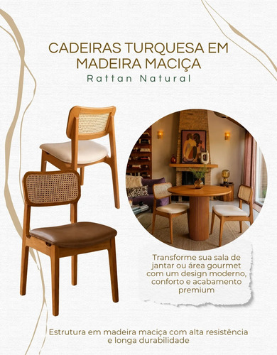 Kit 2 Cadeiras Sala De Jantar Madeira Maciça Couro Caramelo