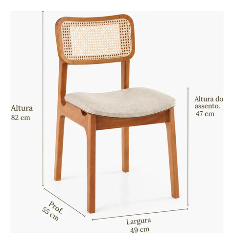 Kit 2 Cadeiras Sala De Jantar Madeira Maciça Couro Caramelo