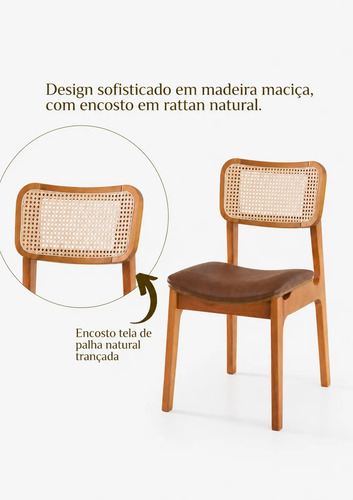 Kit 2 Cadeiras Sala De Jantar Madeira Maciça Couro Caramelo