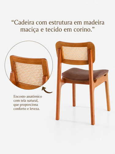 Kit 2 Cadeiras Sala De Jantar Madeira Maciça Couro Caramelo
