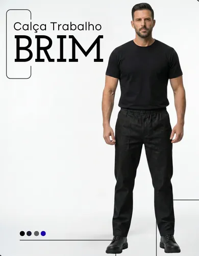Kit 2 Calça Brim Pesado Elástico Total Uniforme Profissional