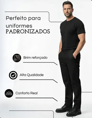 Kit 2 Calça Brim Pesado Elástico Total Uniforme Profissional