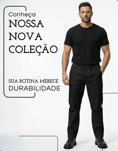 Kit 2 Calça Brim Pesado Elástico Total Uniforme Profissional