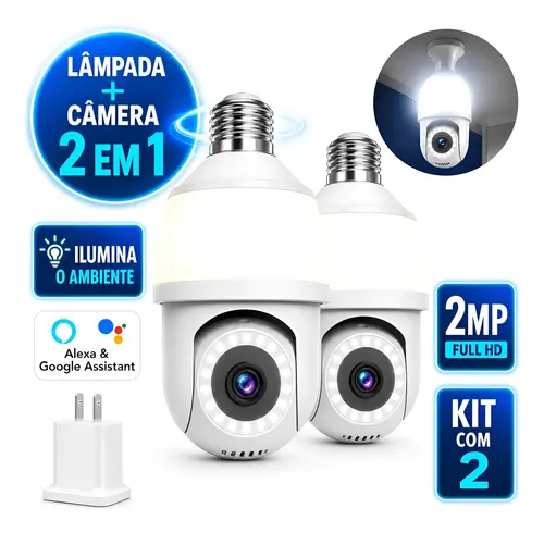 Kit 2 camera de seguranca lampada externa icsee wifi ip e27