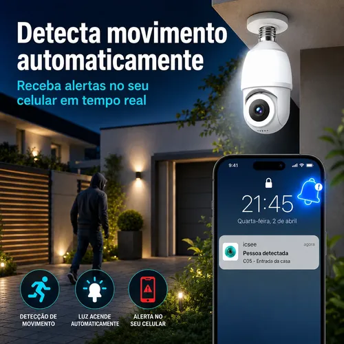 Kit 2 Câmera De Segurança Lâmpada Externa Icsee Wifi Ip E27