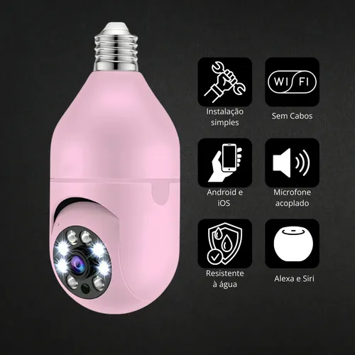Kit 2 Câmera Lampada Espia Wifi Giro360 Graus Visão Colorida