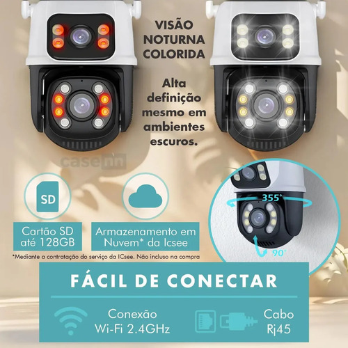 Kit 2 Câmera Segurança Ip Externa Wifi A28 A31 App Icsee Prova Dagua IP66 Dome Lente Dupla Lentes 2 Em 1 Vigilância Visão Noturna Infravermelho Casenn