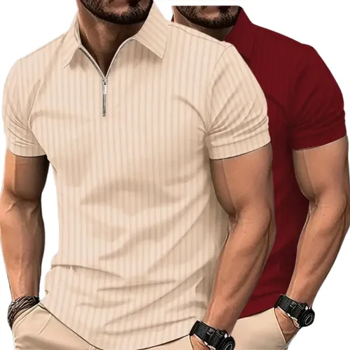 Kit 2 camiseta polo manga curta com ziper masculina canelada