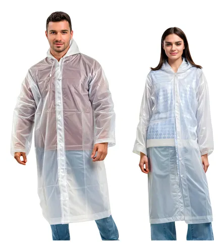 Kit 2 capa de chuva reforcada pvc transparente resistente