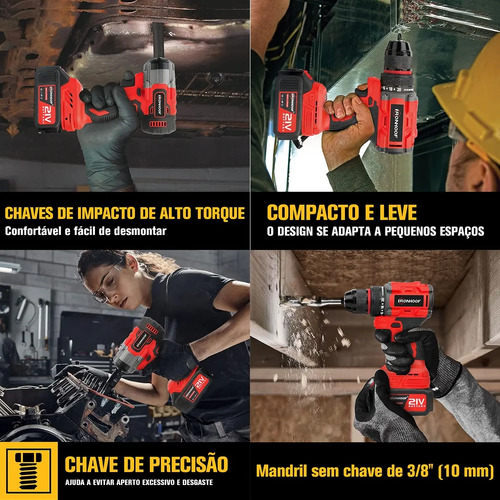 Kit 2 Chave Impacto Bateria Furadeira Parafusadeira Elétrica