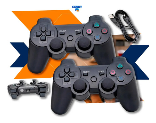 Kit 2 controle sem fio para ps3 joystick manete com cabo car
