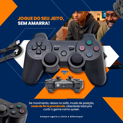 Kit 2 Controle Sem Fio Para Ps3 Joystick Manete Com Cabo Carregador - Crowley