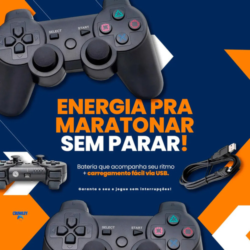 Kit 2 Controle Sem Fio Para Ps3 Joystick Manete Com Cabo Carregador - Crowley