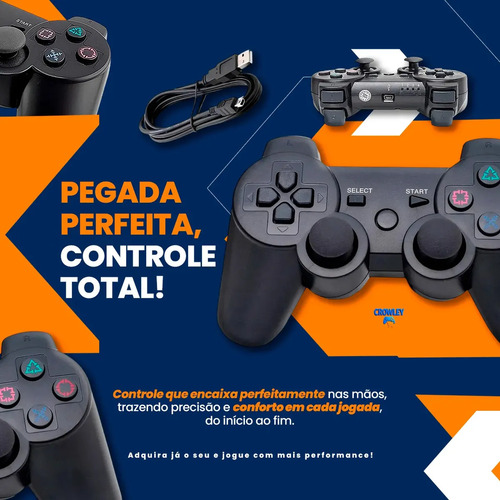 Kit 2 Controle Sem Fio Para Ps3 Joystick Manete Com Cabo Carregador - Crowley