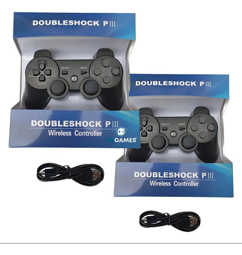 Kit 2 manete controle compativel sem fio ps3 cabo carregador