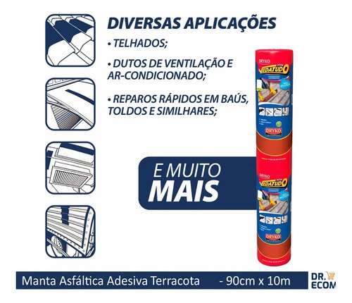 Kit 2 Manta Asfáltica Adesiva Terracota 90cm X 10m Dryko