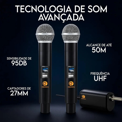 Kit 2 Microfones Sem Fio Dinâmico Duplo Recarregável Profissional Uhf Led Karaokê Palestras Shows Igrejas Apresentações Bar Cancelamento De Ruído Anti-larsen Bateria Cardioide Palco Reuniões Risemberg