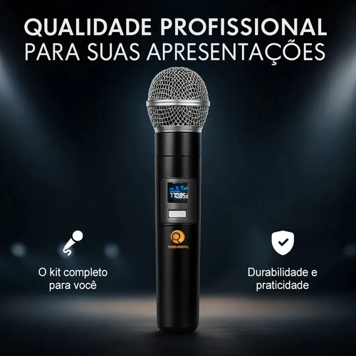 Kit 2 Microfones Sem Fio Dinâmico Duplo Recarregável Profissional Uhf Led Karaokê Palestras Shows Igrejas Apresentações Bar Cancelamento De Ruído Anti-larsen Bateria Cardioide Palco Reuniões Risemberg